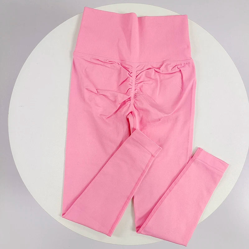 [سراويل يوجا بدون درزات] سراويل يوجا مرنة عالية بدون درزات - سراويل رياضية سريعة الجفاف للنساء - خصر مرتفع سادة R 