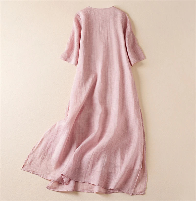 Summer Print Vintage Dresses For Women 2026 New Casual Long Thin Breathable Dress Femme Robe Office Lady Work Elegant Clothing
