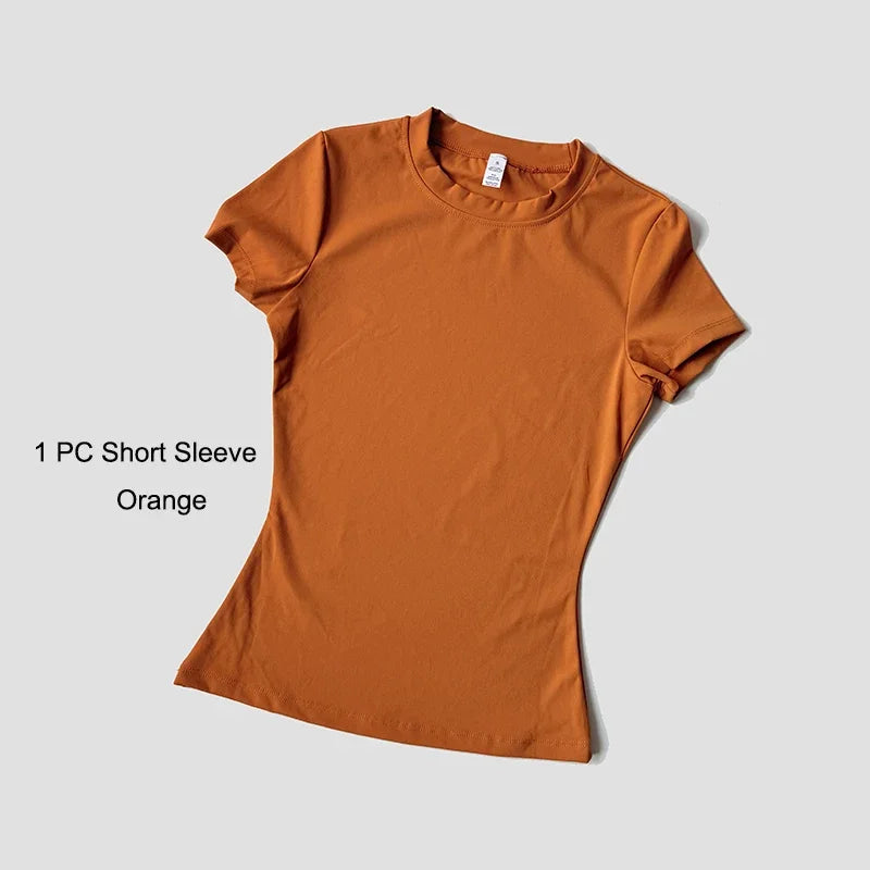 مجموعة يوغا نسائية ملابس رياضية ملابس تمرين ملابس رياضية بنطال رياضي ضيق لياقة بدنية قميص قصير الأكمام بدلة رياضية