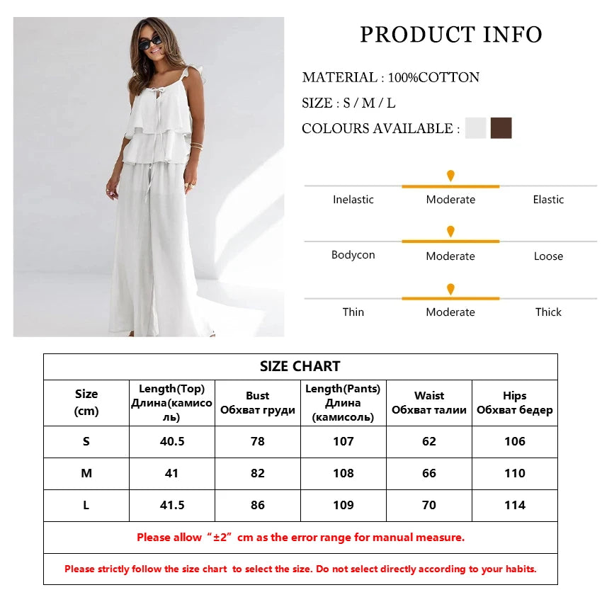 Clacive Summer Loose White Cotton Women's Two Pieces Set 2025 Fashion Sleeveless Tank Top With High Waist Wide Pants Set Female