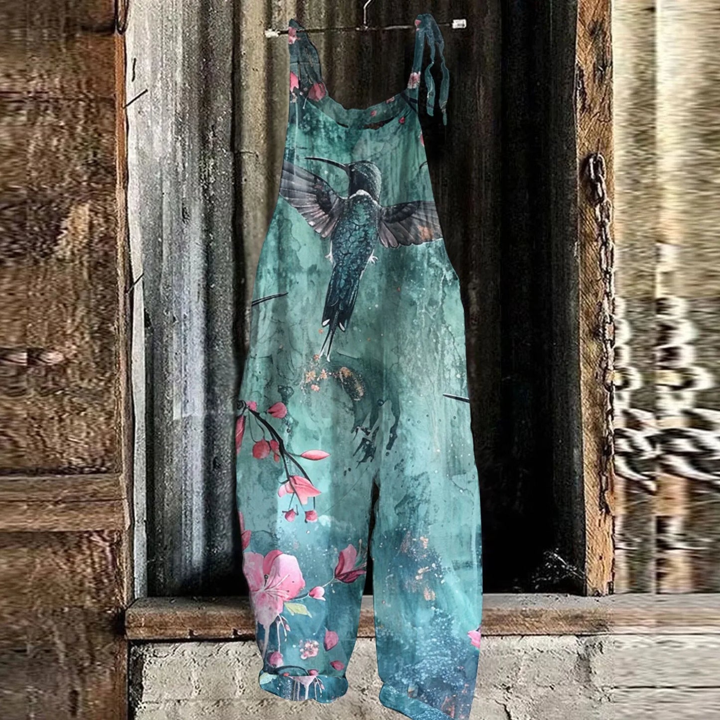 جمبسوت نسائي كاجوال فضفاض بطبعة زهور وحمالات كتف كلاسيكية من القطن والكتان للنساء جمبسوت نسائي كاجوال 