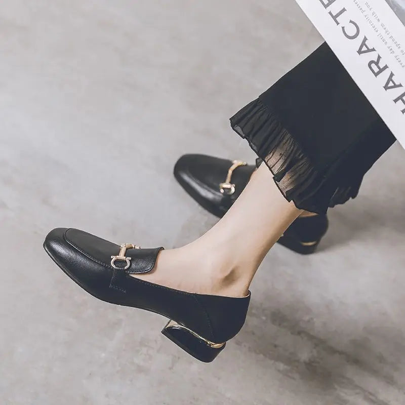 Women's Summer Footwear Square Toe Shoes for Woman 2025 Low Heel Elegant Office Loafers Black Luxury Brand Slip on High Quality