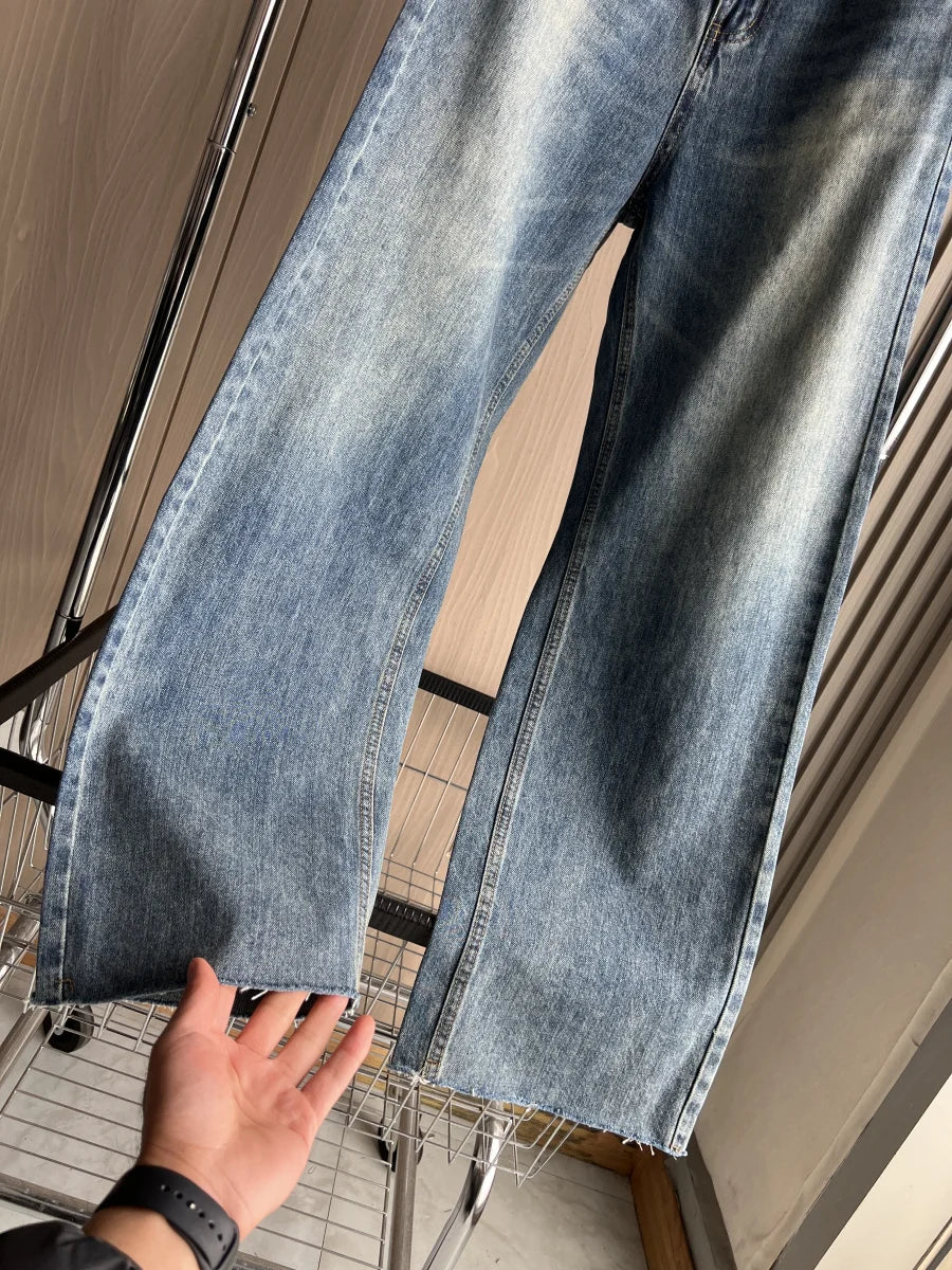 TRAF Wide-leg high-waisted jeans  women's classic everything with five pockets washed soft comfortable ultra-long jeans6045022