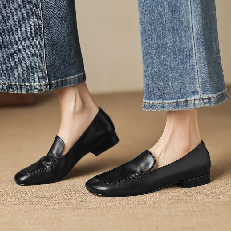 New Spring Autumn Genuine Leather Women Shoes Fashion Round Toe Loafers Shoes for Women Low Heels Women Pumps Ladies Shoes