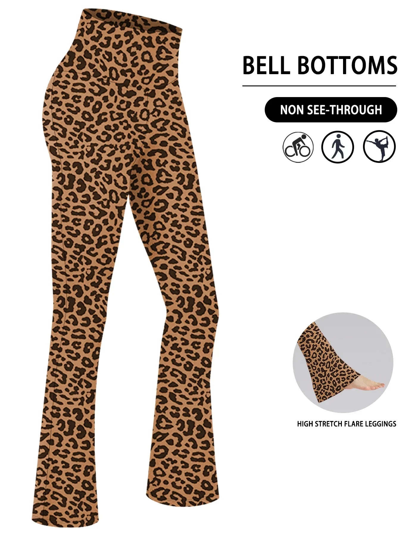 بنطلون نسائي فائق النعومة بتصميم واسع بخصر عالٍ للتحكم في البطن لممارسة تمارين اليوجا وبنطلون جرس 