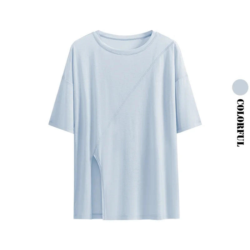 قمصان يوغا صيفية رفيعة للنساء من DRUR، فضفاضة وجيدة التهوية، مع فتحات جانبية، تي شيرت رياضي خفيف الوزن للجري، ملابس رياضية 