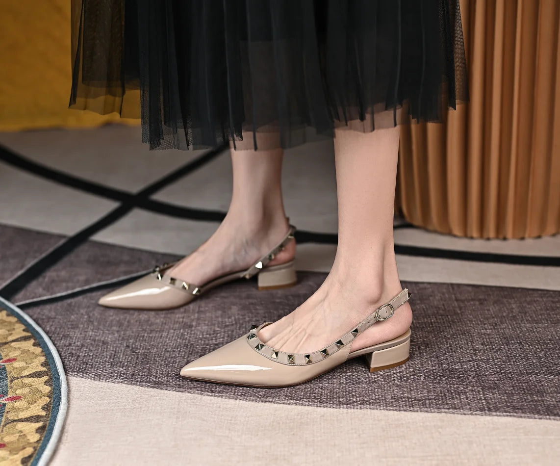 【Measure Your Feet Length Before Order】Rivets Back Strap Luxury Designer Women Elegant Sandals Block High Heel Shoes 121-CHC-33