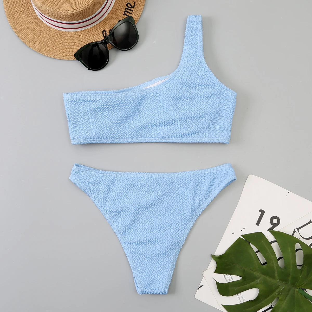 One Shoulder Bikinis 2025 Women Sexy Swimwear Female Brazilian Swimsuit Solid Beachwear Bathers Bathing Swimming Swim Suit