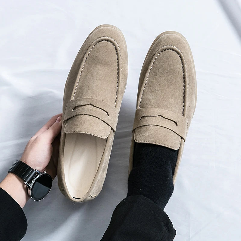 Spring Suede Loafers For Men Breathable Slip On Moccasins