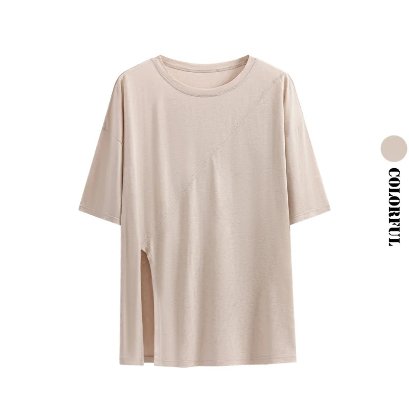 قمصان يوغا صيفية رفيعة للنساء من DRUR، فضفاضة وجيدة التهوية، مع فتحات جانبية، تي شيرت رياضي خفيف الوزن للجري، ملابس رياضية 