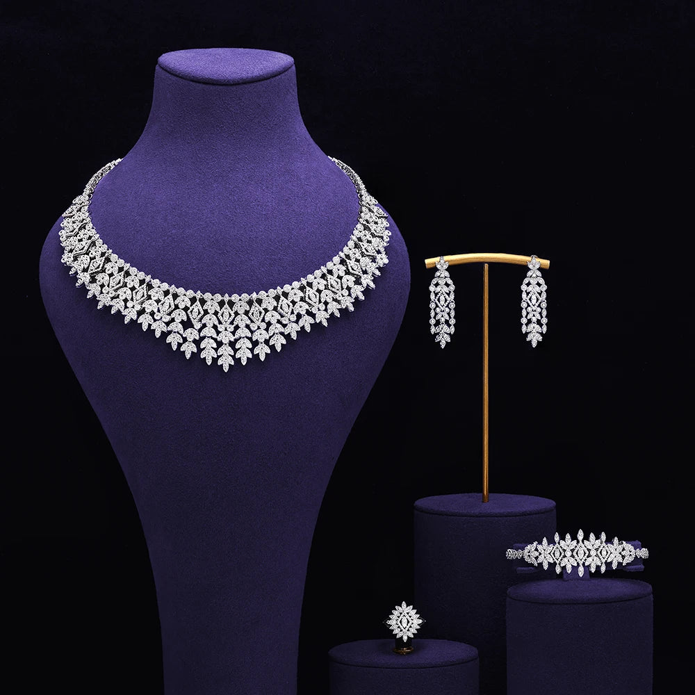 Luxury Bridal 4PCS Necklace Set for Women Dubai Saudi Party Cubic Zirconia Wedding Jewelry Sets Jewellery Accessories