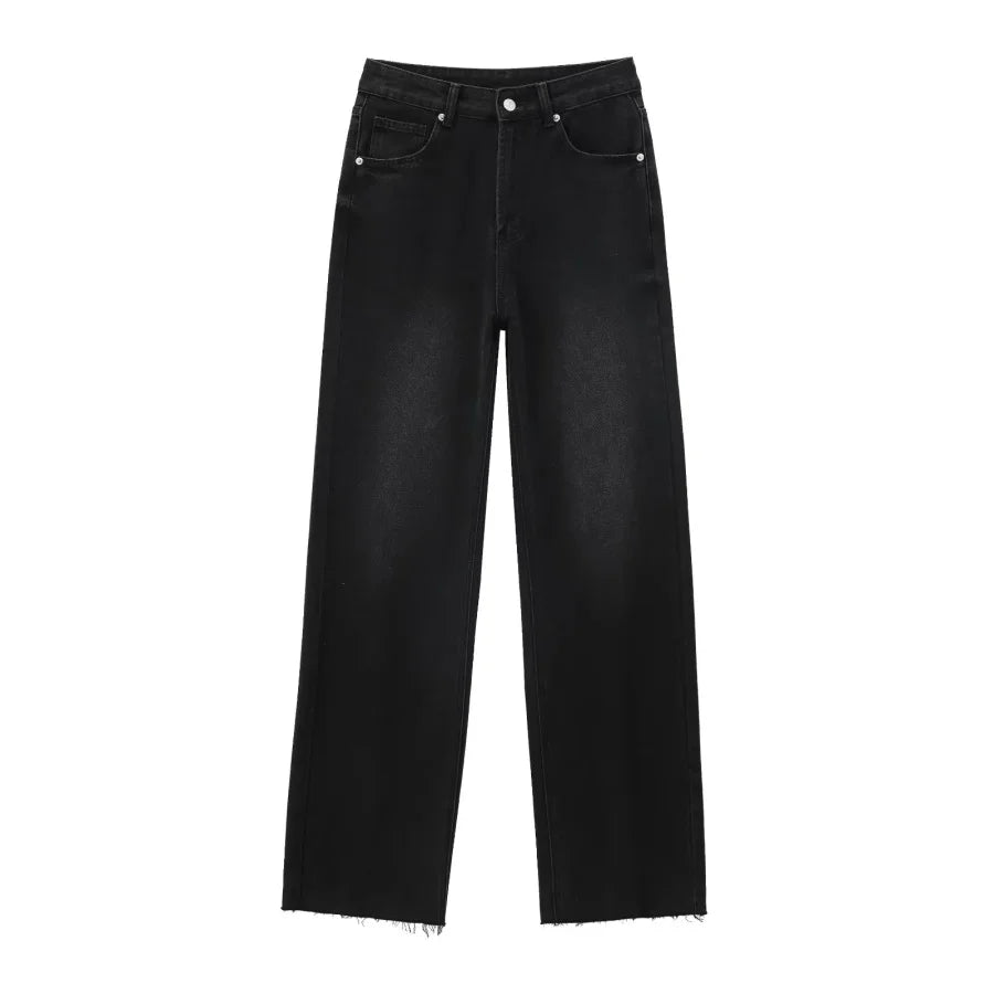 TRAF Wide-leg high-waisted jeans  women's classic everything with five pockets washed soft comfortable ultra-long jeans6045022