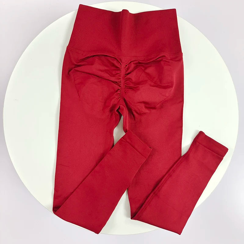 [سراويل يوجا بدون درزات] سراويل يوجا مرنة عالية بدون درزات - سراويل رياضية سريعة الجفاف للنساء - خصر مرتفع سادة R 