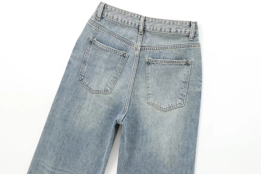 TRAF Wide-leg high-waisted jeans  women's classic everything with five pockets washed soft comfortable ultra-long jeans6045022
