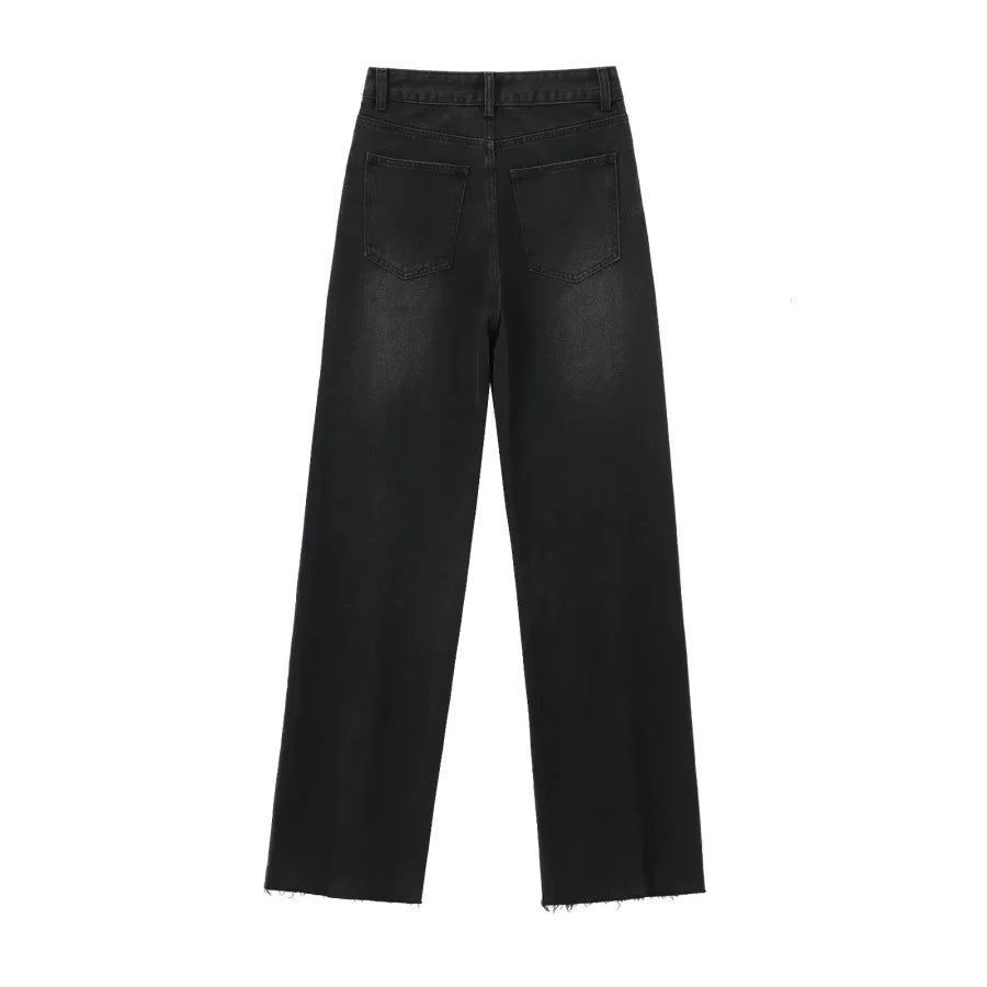 TRAF Wide-leg high-waisted jeans  women's classic everything with five pockets washed soft comfortable ultra-long jeans6045022